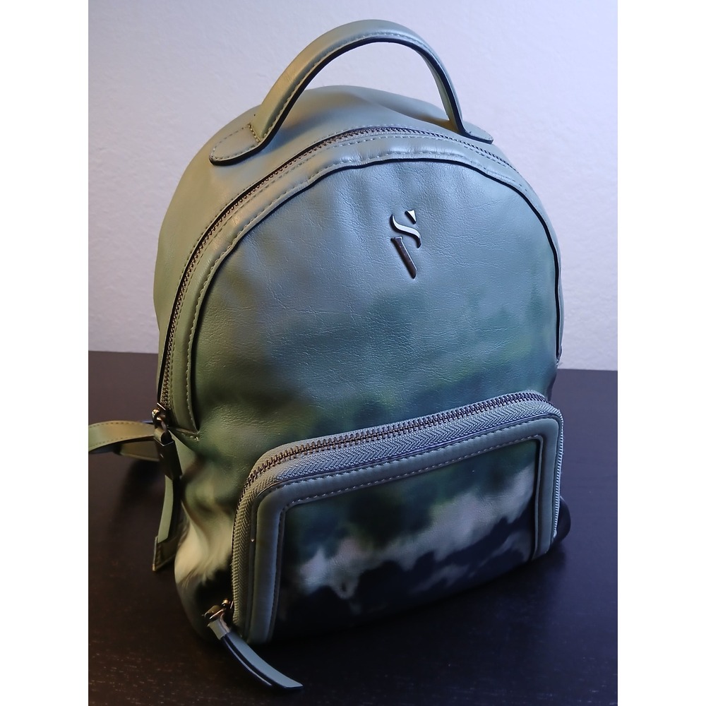 Simply Vera Vera‎ Wang Sage Green Abstract Print Faux Leather Backpack SV Logo